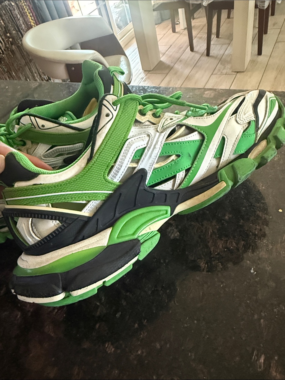 Balenciaga Green White Black Layered Track Sneakers - Picture 4 of 9